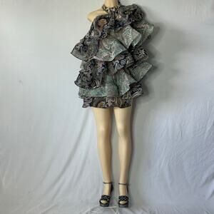 NWT Bronx & Banco Paisley Ruffle One Shoulder Mini Dress Size S MSRP $750